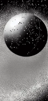 This live wallpaper features a black and white photo of a glossy sphere floating in space against a background of stars, accompanied by a black and white manga panel that glides across the screen