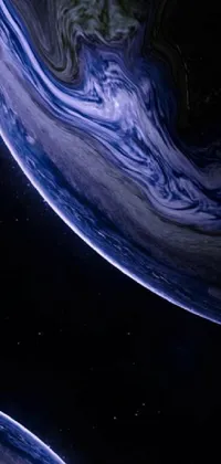 This live wallpaper showcases two stunning planets in a space scene full of swirling fluid and a high-angle close-up shot of Earth in the foreground