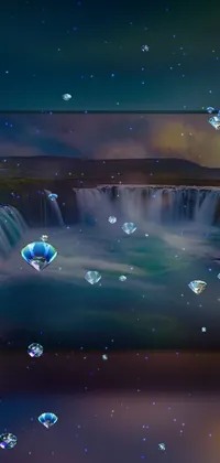 This phone live wallpaper features a captivating waterfall with diamonds glittering from it