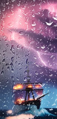 This live wallpaper depicts a classic ship sailing through stormy waters in the ocean, with lightning flashes in the background