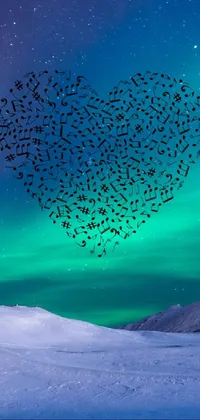 Indulge in the captivating beauty of this heart-shaped flock of birds live wallpaper