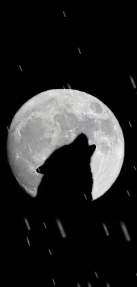 This dynamic phone live wallpaper showcases a silhouette image of a howling wolf set against a full moon and inspired by the hurufiyya art movement
