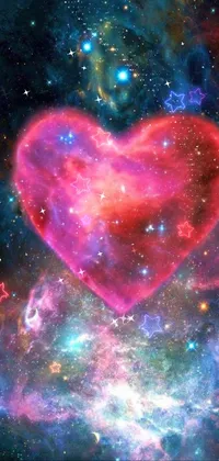 Decorate your phone's screen with the gorgeous Space Art Live Wallpaper, featuring a heart-shaped object surrounded by a vibrant, colorful galaxy