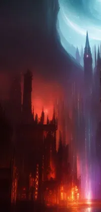 This stunning live wallpaper features an awe-inspiring digital painting of a city at night