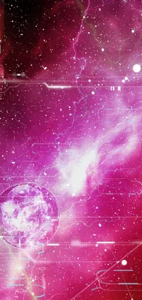 This mesmerizing live wallpaper features a stunning digital rendering of a purple and red nebula with stars in the background