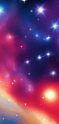 This live phone wallpaper features a colorful airbrush painting of a flying kid riding an imaginative flying machine through the Milky Way galaxy
