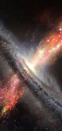 This phone live wallpaper features a stunning black hole at the center of a galaxy, surrounded by colorful stars and cosmic energy