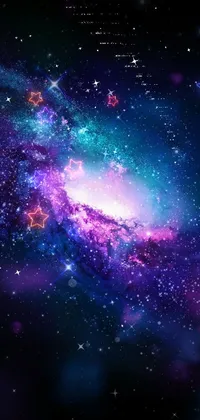 This live wallpaper is a beautiful depiction of a blue and purple galaxy in space