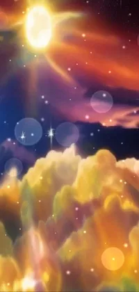 This mesmerizing phone live wallpaper showcases a stunning digital painting of clouds and stars in an idyllic sky scene