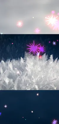 Winter live wallpaper with falling snowflakes on snow covered ground