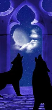 This stunning and mystical phone live wallpaper captures two majestic wolves howling at the moon