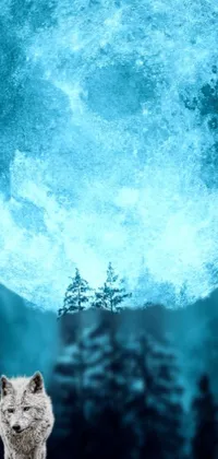This phone live wallpaper features an image of a majestic wolf standing in front of a full moon
