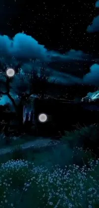 This live wallpaper showcases a stunning night scene with a full moon in the sky