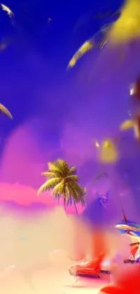 This live phone wallpaper takes you to a beach filled with palm trees waving in the breeze while ocean waves crash against the shore