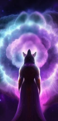 This live wallpaper features a powerful dark mage accompanied by a regal dark fox