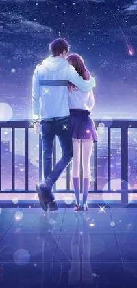 This live wallpaper is a must-have for all romance lovers - it displays an enticing scene featuring a couple on a balcony with a enchanting background resembling the galaxy