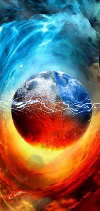 Looking for an otherworldly live wallpaper for your phone? Look no further than this stunning digital artwork! Featuring a planet with lightning crackling around it, this metaphysical painting adds a touch of cosmic energy to your screen