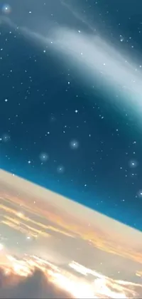 This phone live wallpaper showcases a breathtaking scene of a comet flying through space, hovering over planet Earth