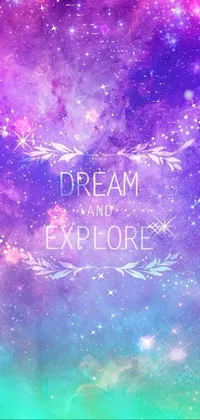 Looking for a dreamy and inspiring phone live wallpaper for your device? This beautiful design features a colorful nebula background with purple and blue swirled hues, along with a centered bookmark that reads "dream" in playful font