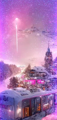 This live wallpaper features a beautiful train sitting in the snow, surrounded by a stunning ski landscape