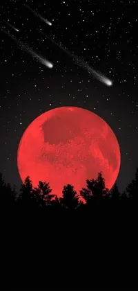 This mesmerizing live wallpaper features a stunning red full moon against a forest backdrop