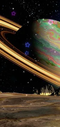 This live wallpaper features a Saturn planet in the background with an artist's interpretation of a planet in the foreground