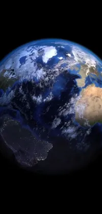 This phone live wallpaper displays a stunning view of the earth from space at night