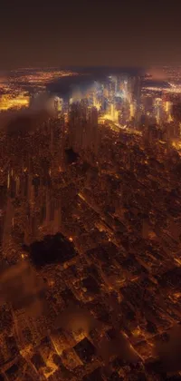 This live wallpaper features an aerial view of a bustling city at night