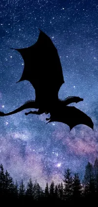 Transform your phone's appearance with this stunning live wallpaper featuring a dramatic black silhouette of a flying dragon against a breathtaking, starry night sky
