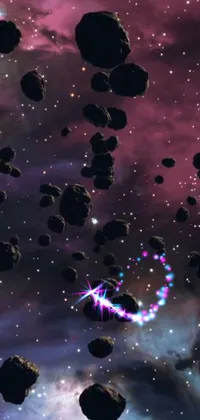 This incredible phone live wallpaper features a mind-blowing scene of flying rocks and a black hole with accretion disc