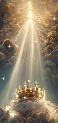 This stunning live wallpaper brings a beautiful digital painting of a crown in the clouds to your phone