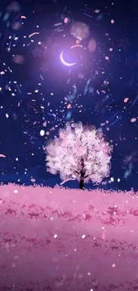 The "Pink Tree Field" live wallpaper depicts a dynamic natural setting