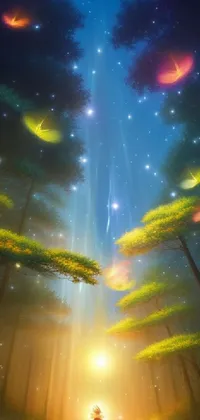 This phone live wallpaper features a mesmerizing painting of a figure in a mystical forest