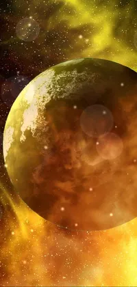 Get mesmerized by this stunning live wallpaper on your phone! Featuring intricate digital art, the wallpaper showcases a close-up of a planet with a distant nebula, glowing algae, and a star in the background
