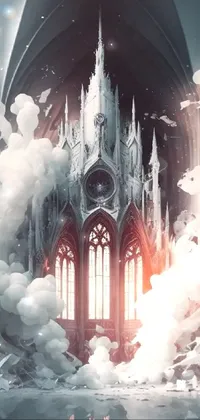 This live phone wallpaper displays an intricate, gothic-style castle with a stunningly detailed church at its center