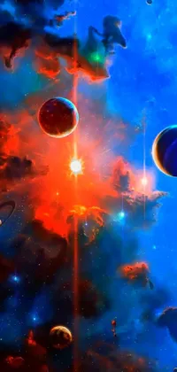 This mobile live wallpaper captures the beauty of outer space with a stunning airbrush painting of planets in the sky
