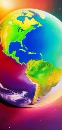 This phone live wallpaper features a vibrant digital rendering of the earth with a climate change theme