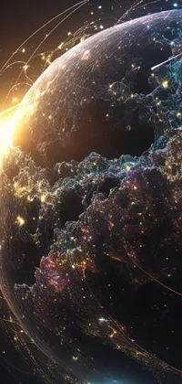 Transform your phone screen with this mesmerizing phone live wallpaper featuring a detailed computer generated image of a colorful planet surrounded by shining stars