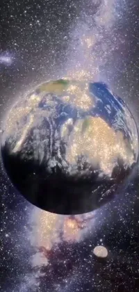 This phone live wallpaper depicts the Earth from a space view set amidst a backdrop of shining stars