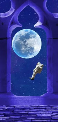 Get ready for an out of this world phone live wallpaper! Featuring an astronaut floating in front of a magnificent full moon, this mystical and enchanting scene is sure to captivate and inspire