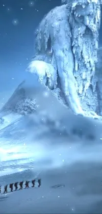 Bring the majestic beauty of a frozen landscape to your phone with this stunning live wallpaper featuring a group of people atop a snow-covered mountain