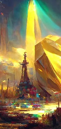This phone live wallpaper boasts a stunning painting of a diamond set in a busy cityscape