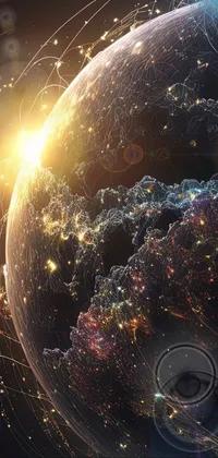 This digital live wallpaper features a stunning computer-generated planet among a backdrop of sparkling stars