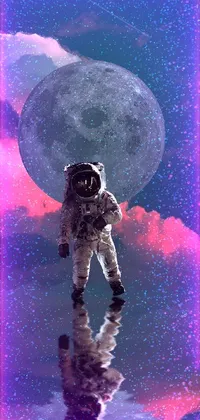This live wallpaper features an attractive astronaut floating in water alongside a full moon