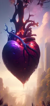 Get lost in the beauty of this captivating phone live wallpaper, featuring an enchanting conceptual artwork of a man standing in front of a heart-shaped tree