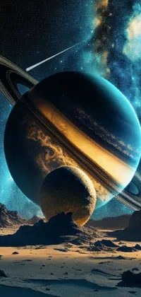 This live phone wallpaper showcases a breathtaking image of a planet set against a stunning background of the Saturn's rings