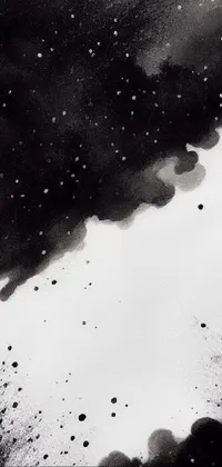 This stunning phone live wallpaper features an intricately detailed black and white ink drawing of smoke rising from a chimney against the backdrop of a sky filled with glittering stars