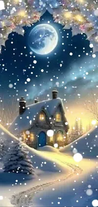 This snow-themed live wallpaper, captured in 2020, features a charming house on a snowy night