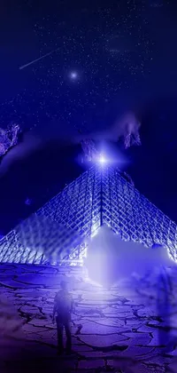 Immerse yourself in a mystical atmosphere with this live wallpaper featuring a pyramid in the heart of a desert
