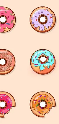 Get ready for some sugary bliss with this delicious phone wallpaper! Featuring a variety of donuts with vibrant toppings, this vector art is created in a pop art, anime inspired style